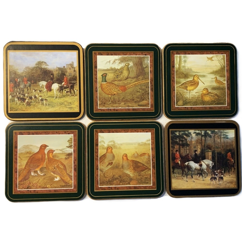 Game English Hunt Pimpernel Cork Back Set 6 Coasters Unused Vintage in Box